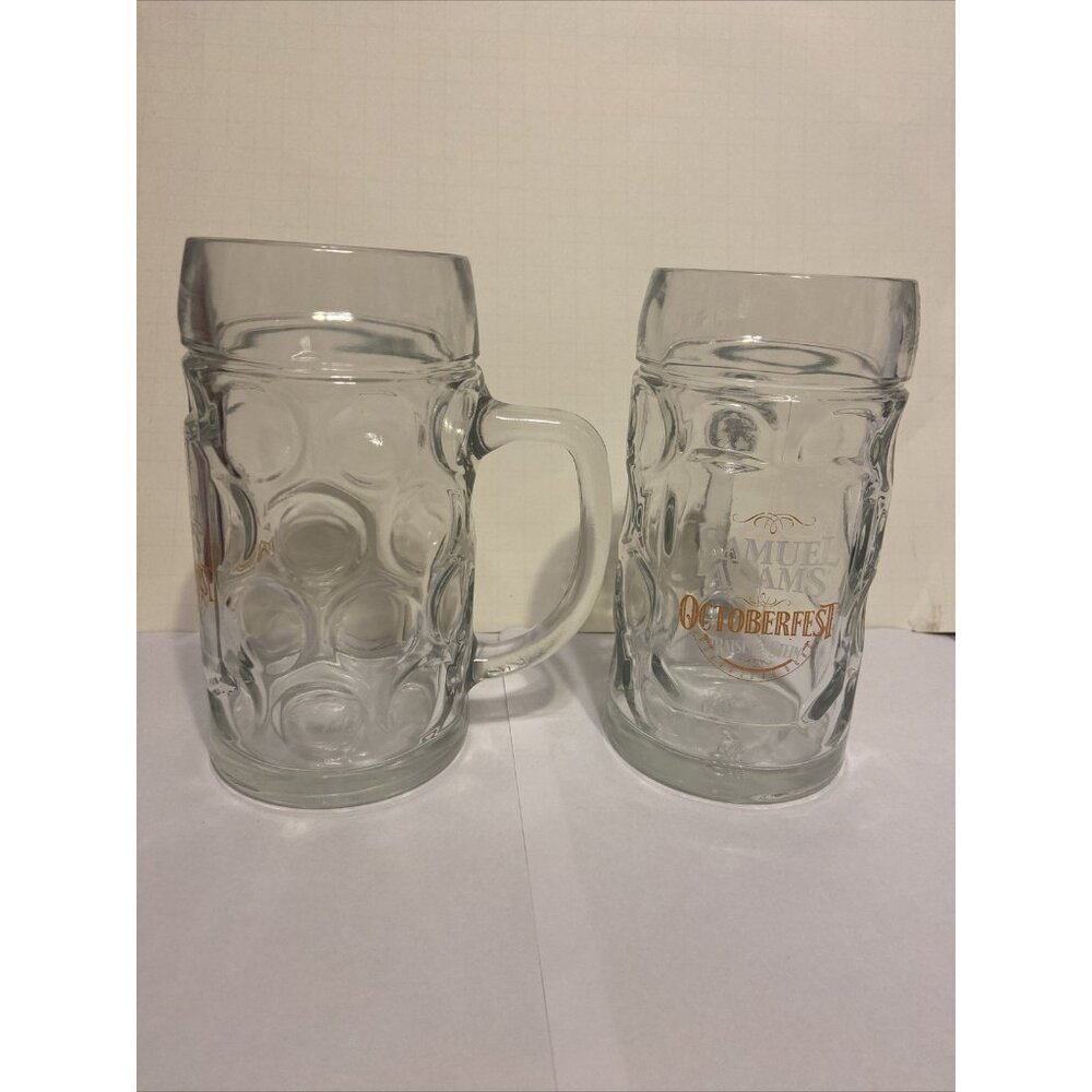 Beer Stein Mug Glass Samuel Sam Adams Octoberfest "Raise the Stein" Set of Two
